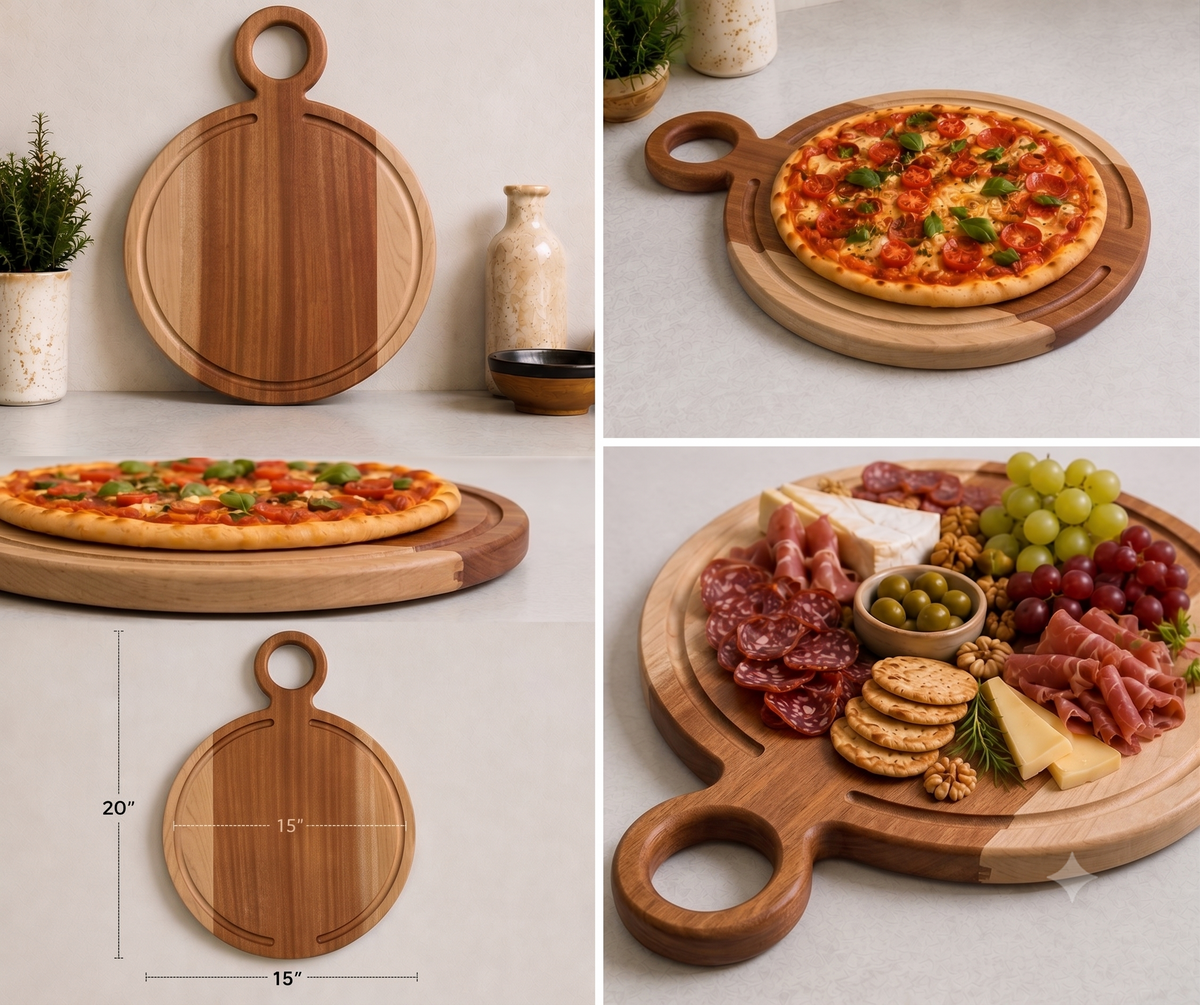 ROUND SERVING BOARD WITH HANDLE