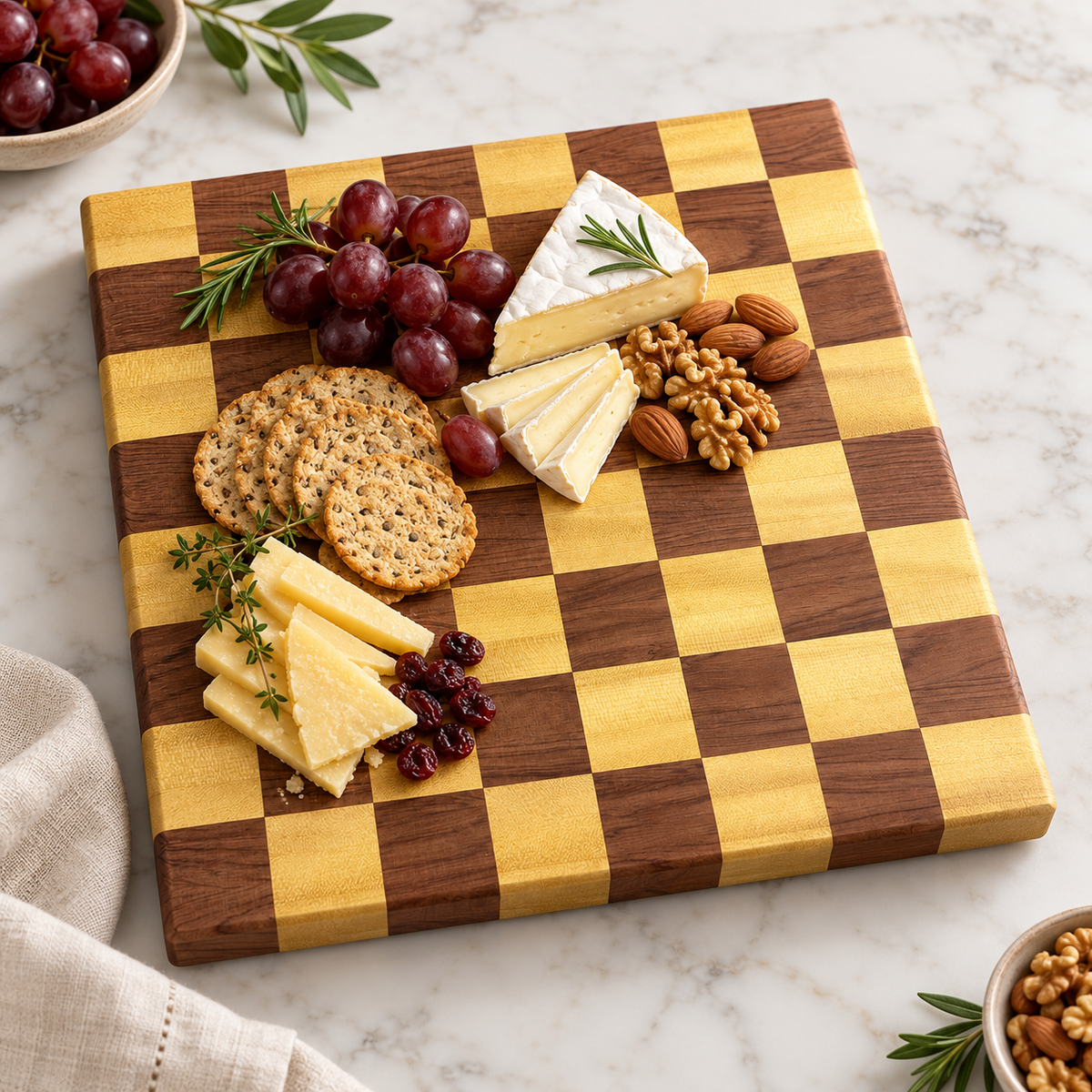 BUBINGA MIX CHECKERED SERVING AND CUTTING BOARD