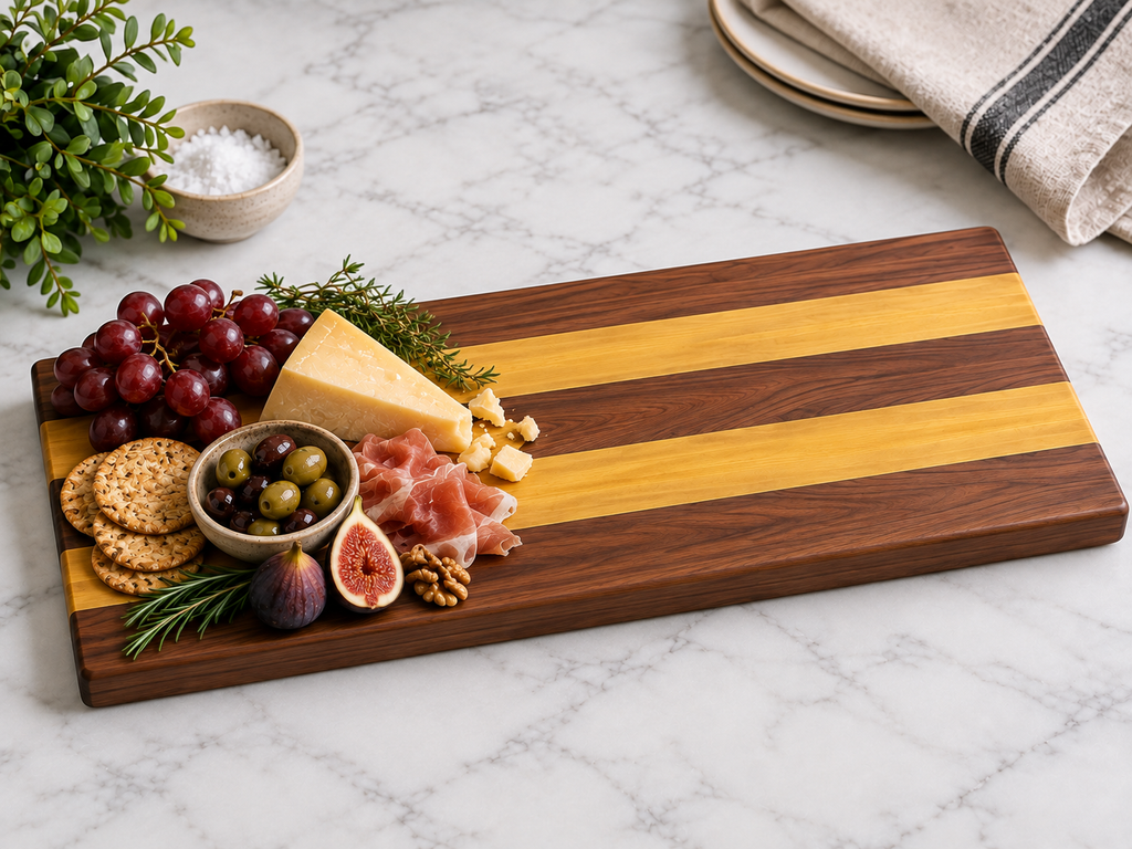 Bubinga Mix Charcuterie, Serving & Cutting Board, 24 × 10 in