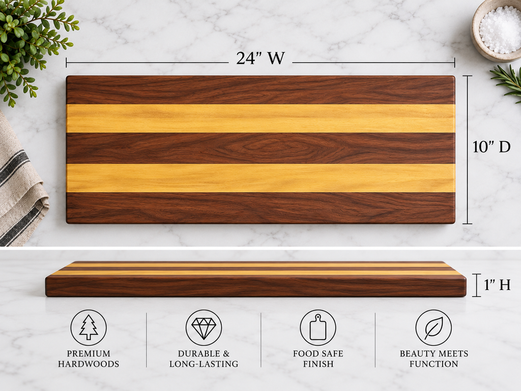 Bubinga Mix Charcuterie, Serving & Cutting Board, 24 × 10 in